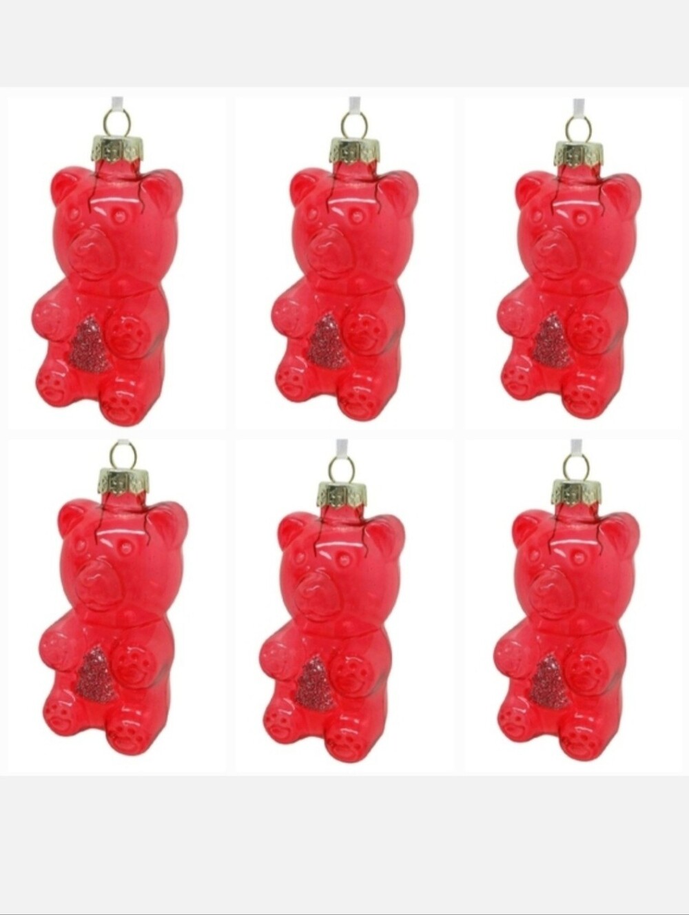 Christmas Gummy Bears Red Glass Ornaments 6 Count